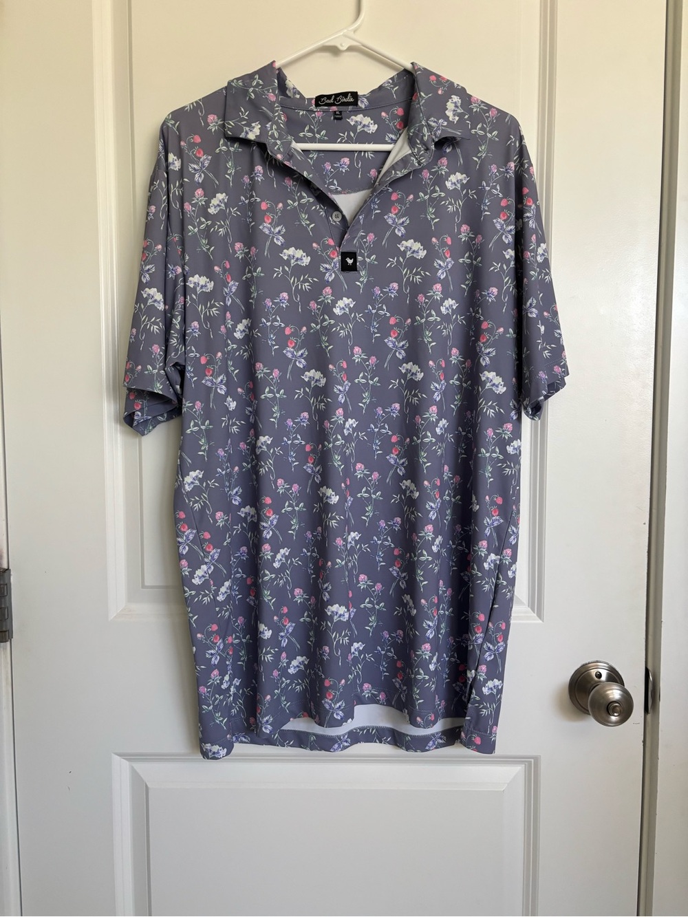Bad Birdie Gray Floral Short-Sleeve Polo